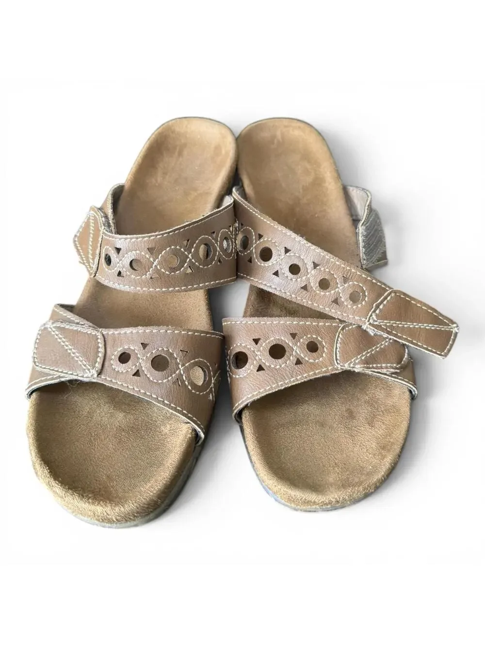 Wedge Sandals Light Brown Summer Pleather Faux Suede Size Women's 6M GC